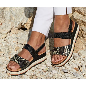 Vionic Brielle Platform Snakeskin Sandal Black Sz 9